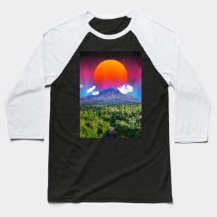 Synthwave sunset & mountain — vintage retro space collage art Baseball T-Shirt